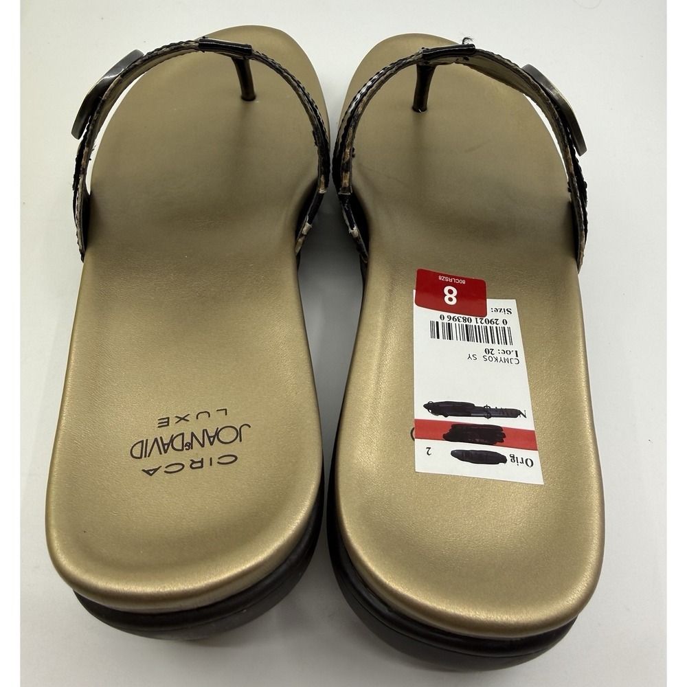 Circa Joan & David Luxe Thong Sandals Womens 8 Leopard Black Patent Gold NIB - Picture 3 of 8